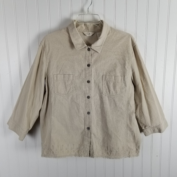 J Jill Embroidered Corduroy Button Front Shirt Lightweight 3/4 Sleeve Pockets - Picture 11 of 11